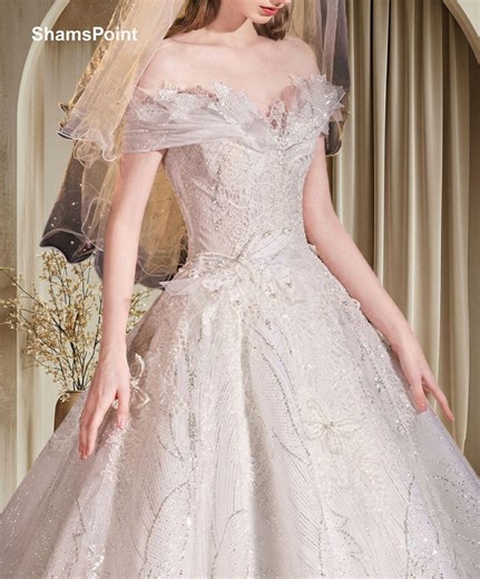 Off Shoulder Ball Gown Wedding Dress, Sparkly Princess Bridal Gown, Glitter Tulle Back - Etsy