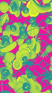 A looping sequence of various pieces of fruit falling in slow motion.