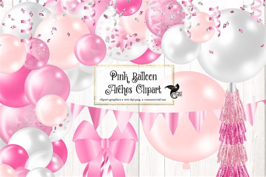 Pink Balloon Arch Clipart, Ribbons and Confetti Overlays (digital Download) - Etsy