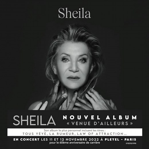 SHEILA « VENUE D’AILLEURS », l’album événement qui couronne 60 ans de carrière. Disponible sur toutes les plateformes : Fnac Amazon Music Cultura iTunes Apple Music Deezer Spotify Qobuz YoutubeMusic musicMe En concert au Cirque Royal - Koninklijk Circus de Bruxelles, le 5 novembre 2022, et les 11 et 12 novembre 2022 à Paris Salle Pleyel #sheila #sheila2021 #venuedailleurs #tousyeye #larumeur #lawofattraction Nile Rodgers Jason Scheff #EricAzhar H-Taag #christiansimeon #AmaurySalmon #elioanthony 