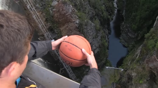 Watch what happens when a spinning basketball falls from 450 ft