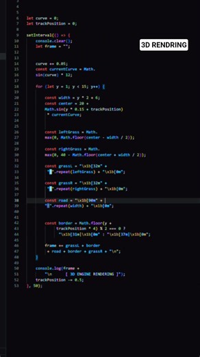 10/30—JavaScript Code [3D Retro Racing Engine Illusion]#codequest.#coding #javascript #ytshorts