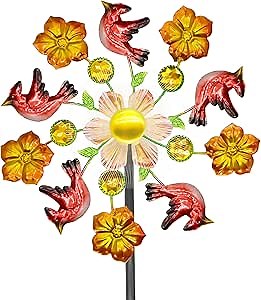 Solar Wind Spinners Outdoors for Yard and Garden - 40 Inch Metal Wind Sculpture, Outdoor Kinetic Windmill with Multi-Color Led Lights for Patio, Lawn & Garden Decoration (Magpie)