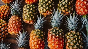 Pineapples are a type of aggregate fruit. Pineapples have a scaly skin. The flesh of a ripe pineapple is firm and yellow.