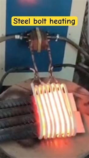 Induction heating equipment for steel bolt heating.#Induction heating #Steel bolt