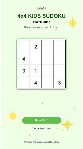 4x4 Kids Sudoku Challenge #017