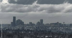 4K time-lapse of Seattle skyline at sunset after Snowpocalypse snowstorm in early February 2019