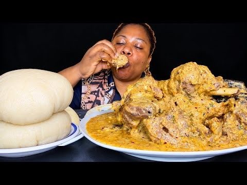 African food mukbang fufu with egusi pepper soup with assorted meat