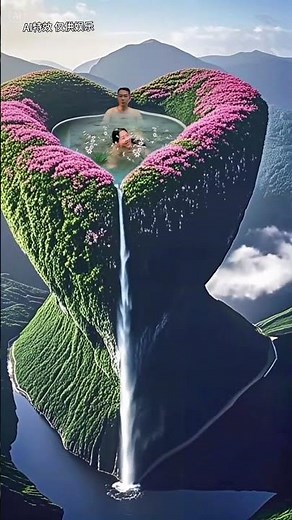 Mountain peak hot spring, great for swimming #spring blossoms #cliff walls