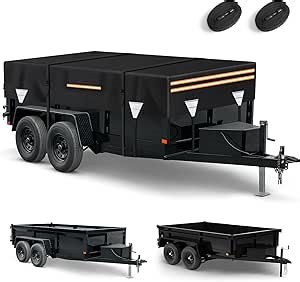 6 x 12 Waterproof 600D Dump & Utility Trailer Cover, Heavy Duty Windproof Dump Trailer Covers All-Weather Protection with Windproof Ropes Fits 6 x 12 FT