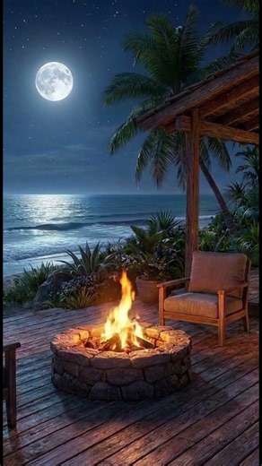 Tonight’s Moonlit Ocean Escape 🌙🌊 #relax #fireplaceambience