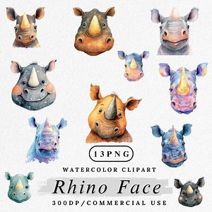 Rhino Face Clipart, Cute Rhino PNG Bundle, Cartoon Rhinoceros, Safari Animal Clip Art, Jungle Animal PNG Download, Nursery Wall Art - Etsy