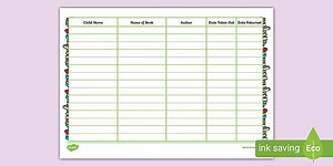 Library Book Sign Out Sheet for Classroom