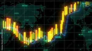 Growing Line Animation Chart Graph, Online Trading , Crypto Market Growing yellow and green candle chart pattern Trading Concept, Business Growth, 3d Animation Of Digital Candlestick Chart