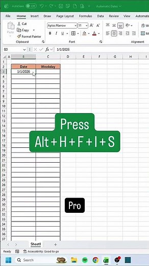 Automatic dates in Excel‼️ #cheatsheets #excel #tutorial