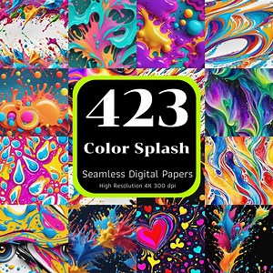 423 Color Splash Seamless Patterns, Colorful Seamless, Seamless Digital Papers, Ink Splash, Watercolor Splash, Seamless Bundle, 4k High Res - Etsy