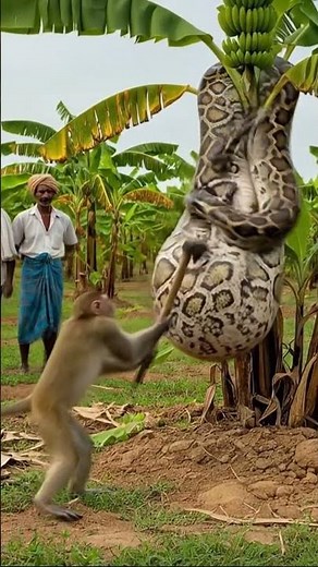 😱 Monkey saves baby cows from giant snake #shorts #inodrasthat