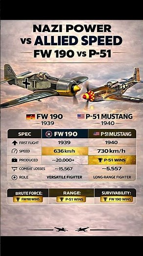FW 190 vs P-51 Mustang ⚡ Power vs Speed Showdown #WWII #Aviation #Mustang #FW190 #History