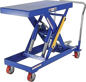 Vestil CART-24-10-DC Steel DC Powered Scissor Cart 48 in. x 24 in. 1000 Lb. Capacity Blue/Yellow