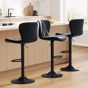 Hawsaiy Modern Bar Stools Set of 3, Adjustable Faux Leather Upholstered Swivel Bar Stools, Counter Height Bar Chairs with Back for Kitchen Island, Black