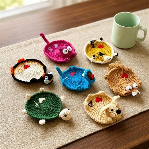 Personalized Handmade Animal Crochet Coaster, Funny Mug Rug, Cute Turtle Frog Duck Penguin Mouse Lizard Crochet Coaster, Kawaii Desk Decor - Etsy