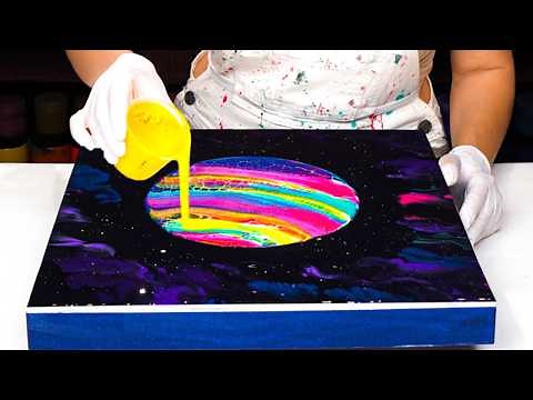 Mind-Blowing COSMIC Painting Technique using HOOP!😍 Space, PLANET & Stars | Fluid Painting Tutorial