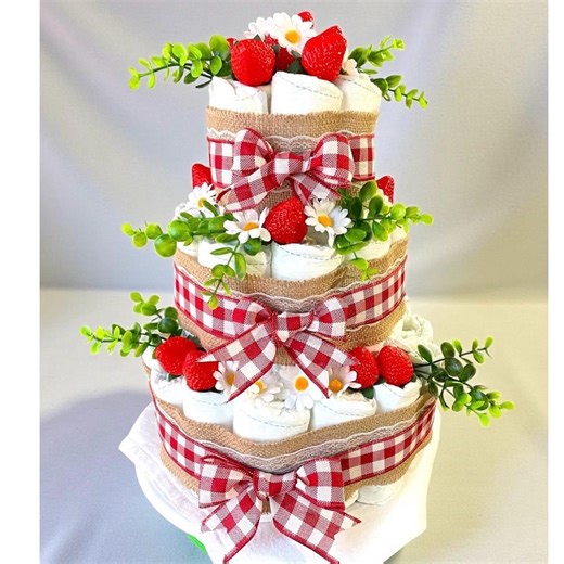 Strawberry Shortcake Diaper Cake for Baby Girl – Pink & Red Baby Shower Centerpiece - Etsy