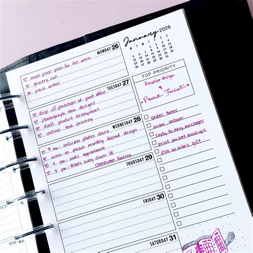 Half Letter Weekly Planner Inserts 2026, Dated Week on 1 Page, Printed Discbound Refill - Etsy