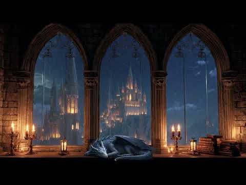 Winter Castle Window Ambience ❄️ Relaxing Medieval Fantasy Music for Study & Night Calm