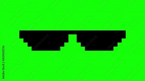Pixel art meme glasses. 8 bit video game animated video. boss glasses animation. sunglasses meme icon. Gangster meme. Fun footage. Green screen background.