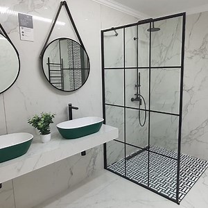 Wall Mounted Cottage Pane Shower Screen With Black Frame 1200 x 2000mm