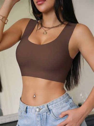 Women's Nude Wireless Bra, Thin Fabric, Lift & Support For Large Bust, Removable Pads, Seamless, Comfortable, Elastic, Wide Strap, U-Shaped Sports Bra | SHEIN