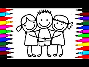 How To Draw and Color l Best Friends Cute Girls Boy Hugging Coloring Pages l Kids Coloring Videos