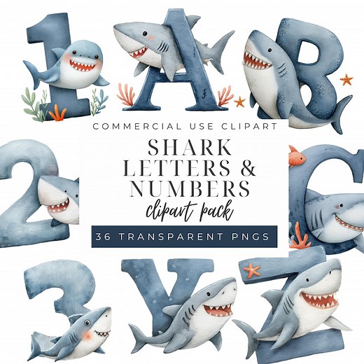 Shark Alphabet Clipart, Fun Shark Letters for Kids, Digital Download, Sublimation, Ocean Theme Clipart - Etsy