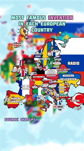 Most famous invention in each European country #science #geography #maps #mapping