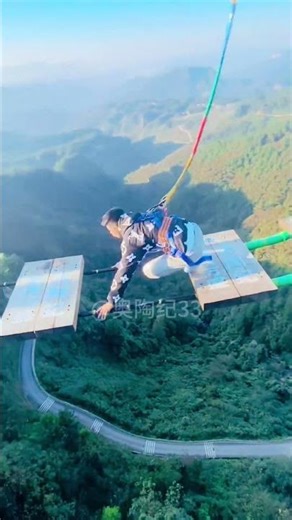 Only heavy nervous breathing and raw mountain wind+:Asmr Bungee Jumping