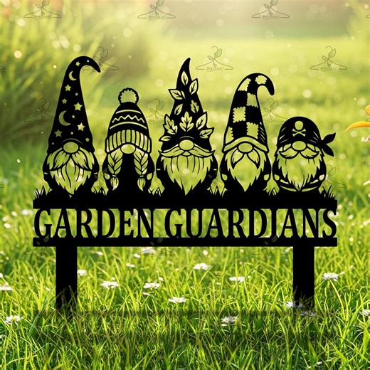 Custom Gnome Garden Metal Sign, Garden Guardians Yard Stake With Name - Etsy