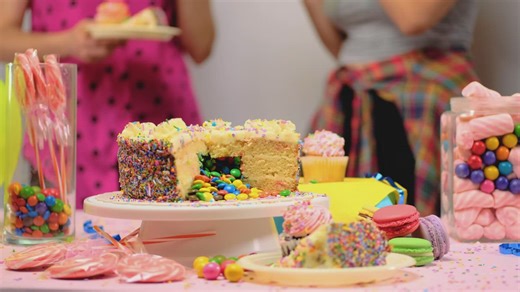 Birthday table with cake and decorations - Free Stock Video