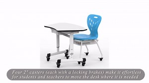 Luxor MBS-Desk Trapezoid Student Desk with Drawer, Height-Adjustable, Include Dual Backpack Hooks and a Removable MBS Bin