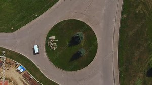 Bride and groom ride a carriage in the Park on a summer day, aerial shot