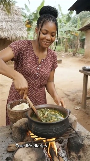 Cooking pounded yam and vegetable soup #cooking