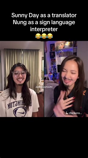 Sunny Day as a translator Nung as a sign language interpreter 😂😂😂 #foryou #lovexreality #namnungsunny #thailand #wlw @Sunny (the orange dragon) @🪿chickensandwich
