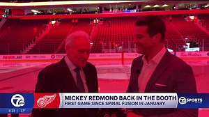 Mickey Redmond back in the Red Wings booth for the first time since spinal fusion