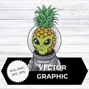 Ananas Alien Clipart, UFO Grafik, SVG PNG jpg eps, Außerirdische Grafik, Instant Download, Weltraum