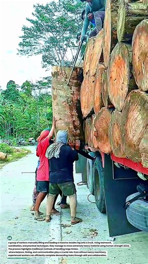Manual Loading of Massive Timber | How Workers Move Heavy Logs Without Machines #woodworking #viral
