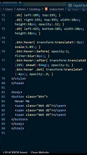 Tricks : 36/100 Liquid Button Hover Effect 💧 | HTML CSS
