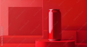 Soda can product mockup. beverage product with empty bottle area for brand logo. the can lies on the podium. Mock-up, mockup concept for fresh beverage products