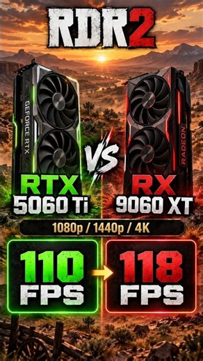RTX 5060 Ti vs RX 9060 XT - RDR2 Ultra (1080p, 1440p, 4K) #shorts