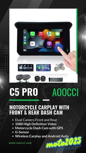 Aoocci C5 PRO Motorcycle Carplay with Front & Rear Dash Cam