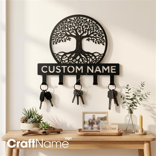 Tree of Life Key Holder, Family Name Wall Hook Rack for Entryway Decor, Gift for Parents - Etsy